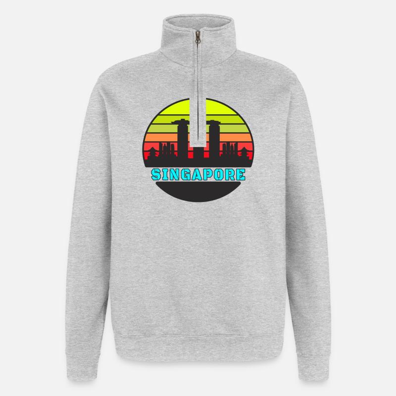 Singapur Skyline / Geschenk Singapore - Quarter-Zip-Sweatshirt - Grau meliert