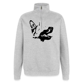 chien de berger - Sweat à zip 1/4 - gris chiné - Devant - AI Model Female 172 light (172cm) & AI Model Male 178 dark (178cm)