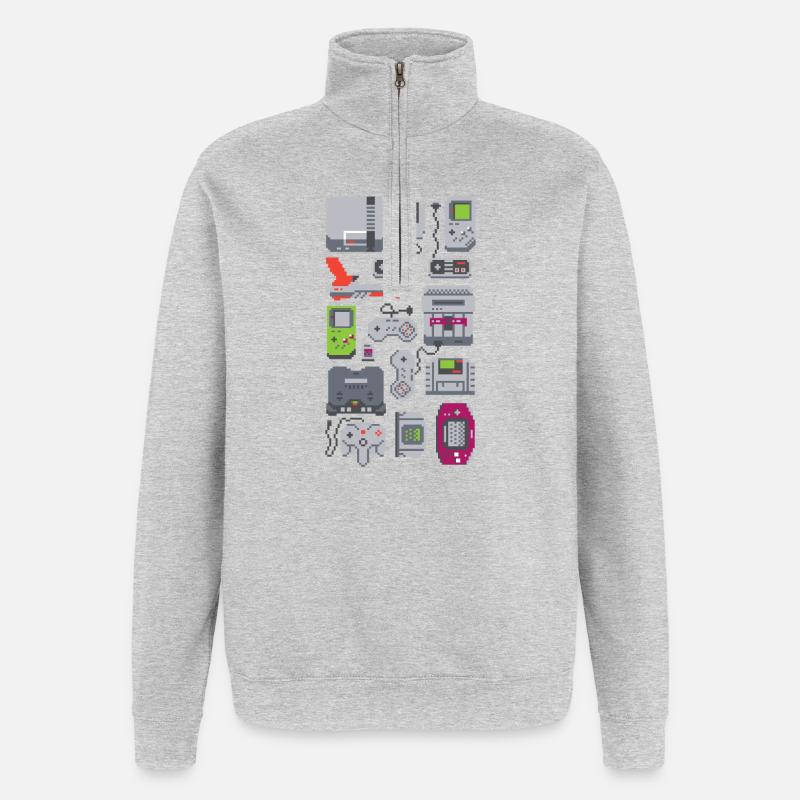 Consoles retrogaming - Sweat à zip 1/4 - gris chiné