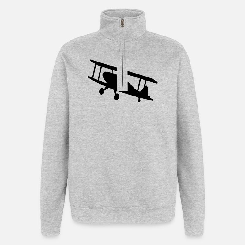 flugzeug luftfahrt doppeldecker - Quarter-Zip-Sweatshirt - Grau meliert