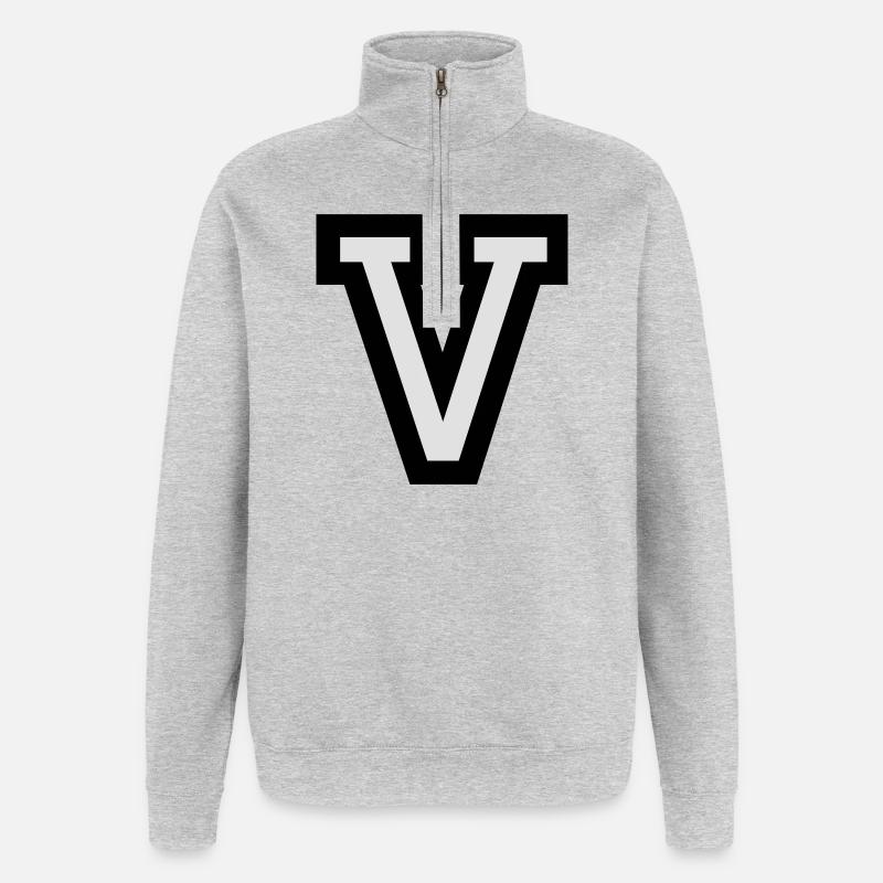 Buchstabe V - Quarter-Zip-Sweatshirt - Grau meliert