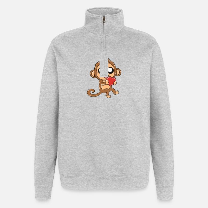 Affe - Quarter-Zip-Sweatshirt - Grau meliert