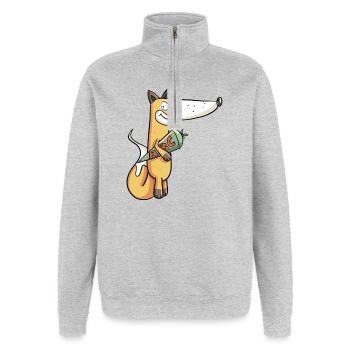 Schoolchild Fuchs I Einschulung Erstklässler - Quarter-Zip Sweatshirt - heather grey - Front - AI Model Female 172 light (172cm) & AI Model Male 178 dark (178cm)