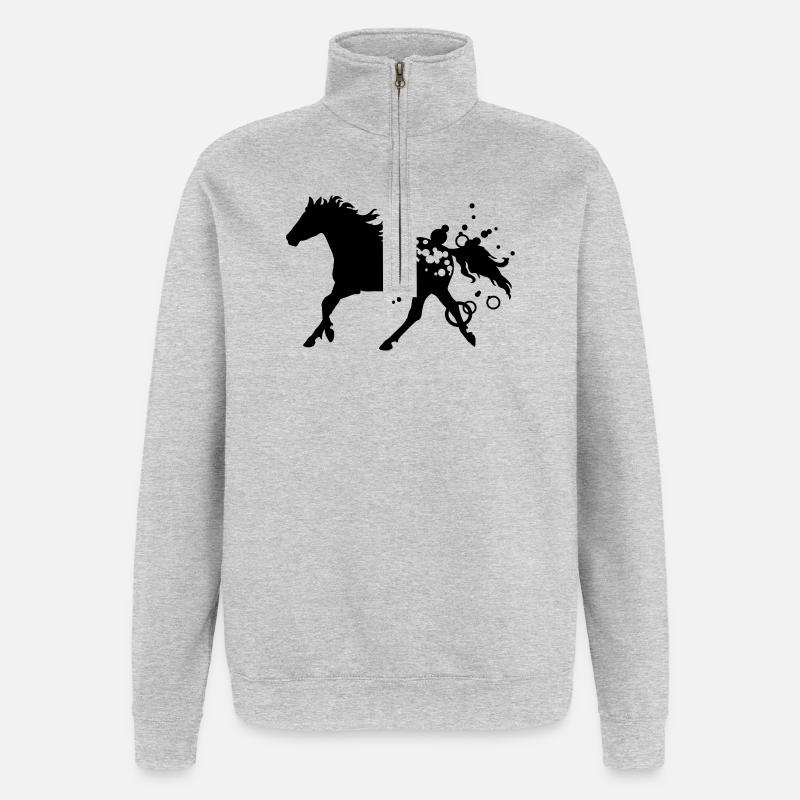Pferd - Quarter-Zip-Sweatshirt - Grau meliert