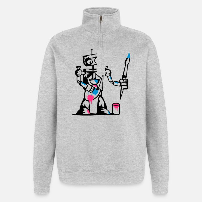 A robot with a paintbrush - Quarter-Zip Sweatshirt - heather grey