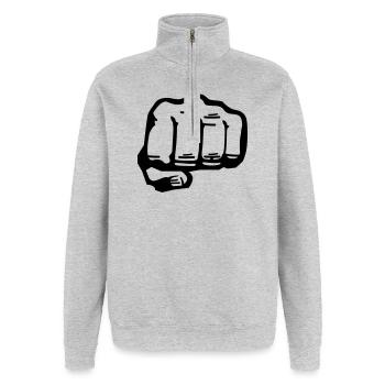poing - Sweat à zip 1/4 - gris chiné - Devant - AI Model Female 172 light (172cm) & AI Model Male 178 dark (178cm)