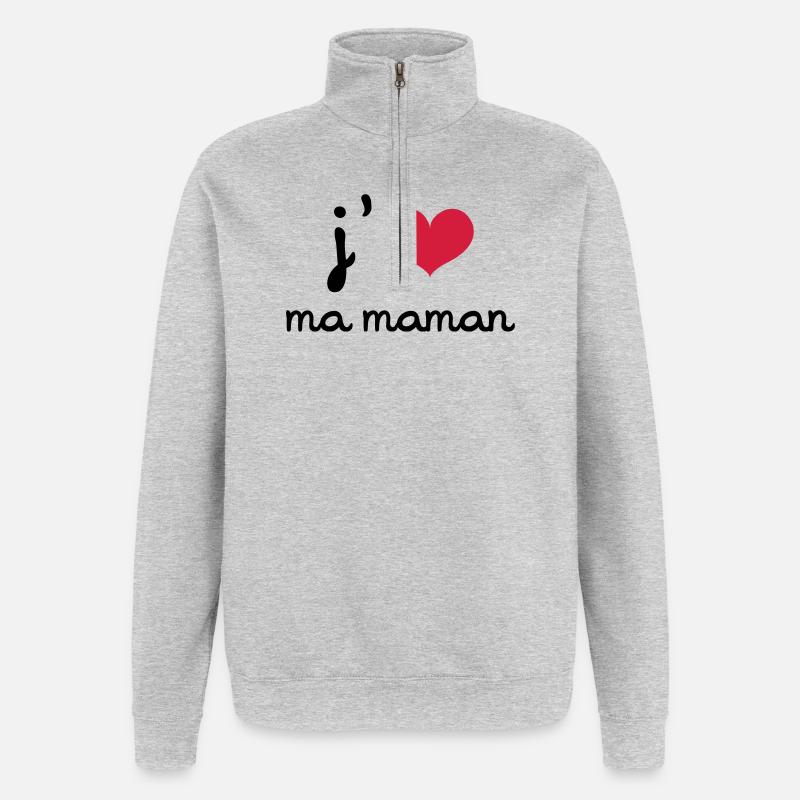 J'aime ma Maman - Sweat à zip 1/4 - gris chiné