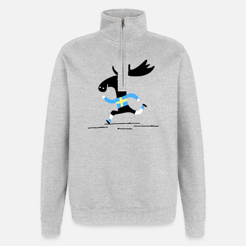 Schweden Elch - Quarter-Zip-Sweatshirt - Grau meliert