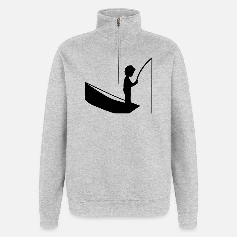 Eine Junge mit einer Angel - Quarter-Zip-Sweatshirt - Grau meliert