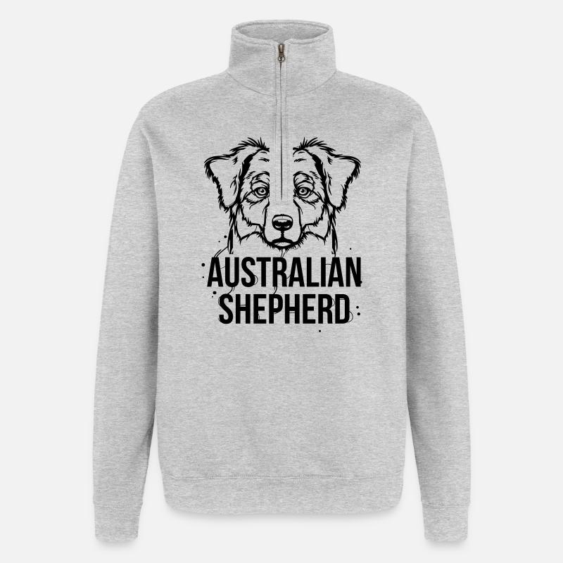 Australian Shepherd - Sweat à zip 1/4 - gris chiné