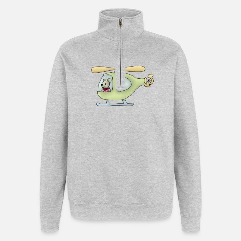Maus im Hubschrauber - Quarter-Zip-Sweatshirt - Grau meliert