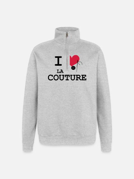 I Love la Couture - Sweat à zip 1/4 - gris chiné