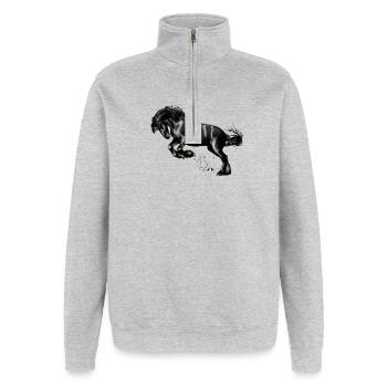 cheval - Sweat à zip 1/4 - gris chiné - Devant - AI Model Female 172 light (172cm) & AI Model Male 178 dark (178cm)