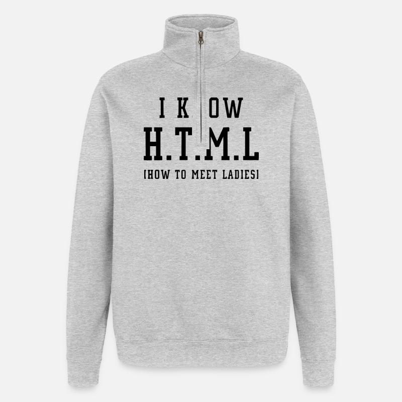 Je connais le HTML - Sweat à zip 1/4 - gris chiné