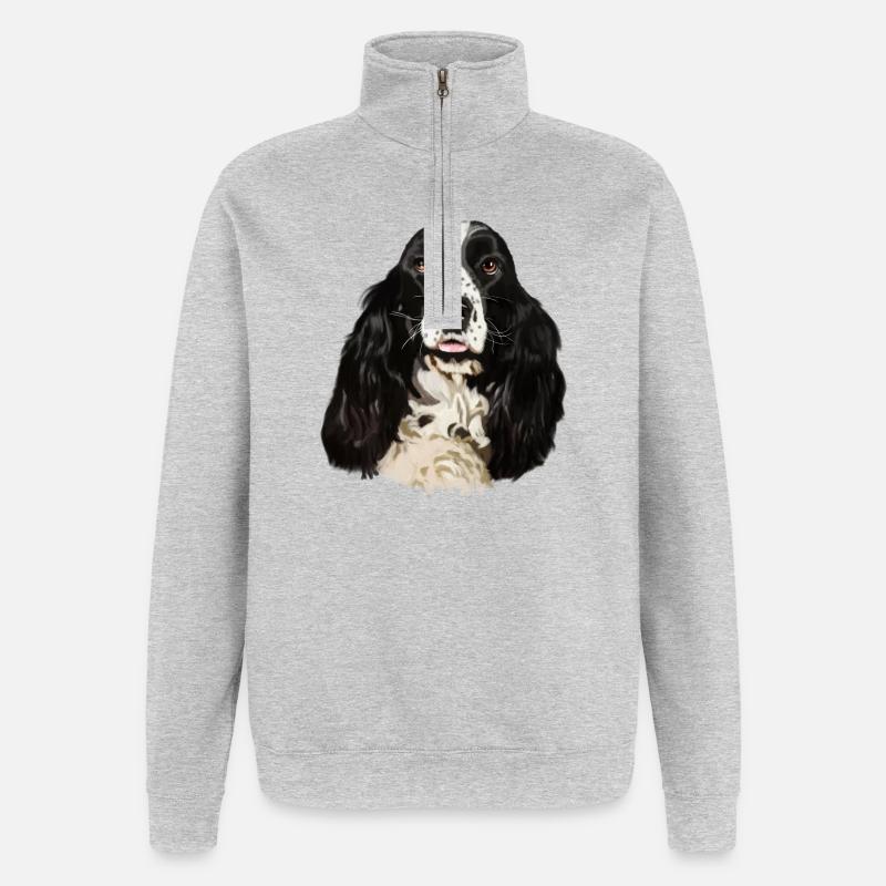 cocker spaniel - Sweat à zip 1/4 - gris chiné