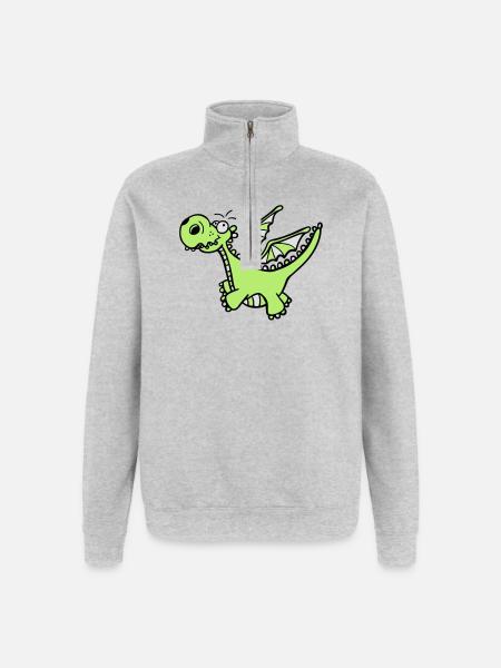 Mächtiger Drache - Quarter-Zip-Sweatshirt - Grau meliert