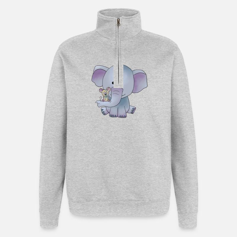 Elefant mit Maus - Quarter-Zip-Sweatshirt - Grau meliert