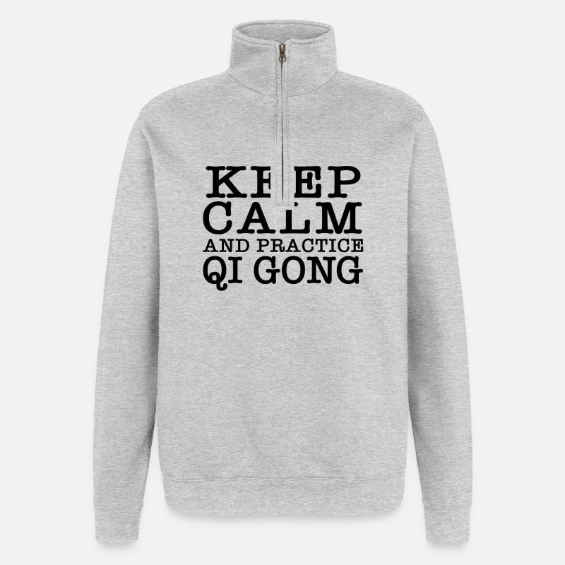 Keep Calm und Qigong Praxis - Quarter-Zip-Sweatshirt - Grau meliert