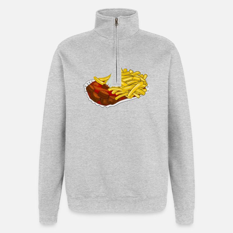 Currywurst avec frites - Sweat à zip 1/4 - gris chiné