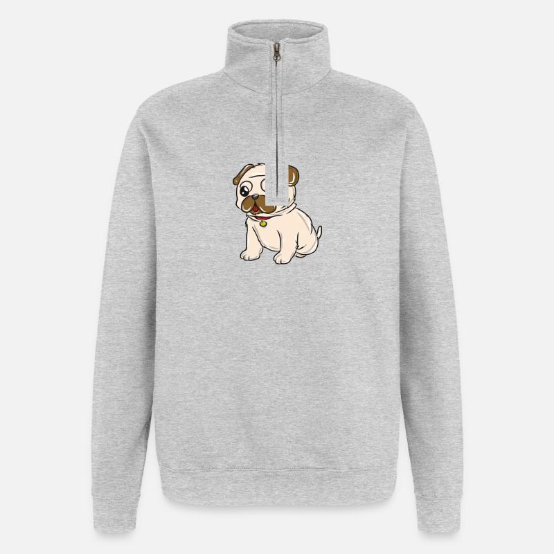 Hund Mops - Quarter-Zip-Sweatshirt - Grau meliert