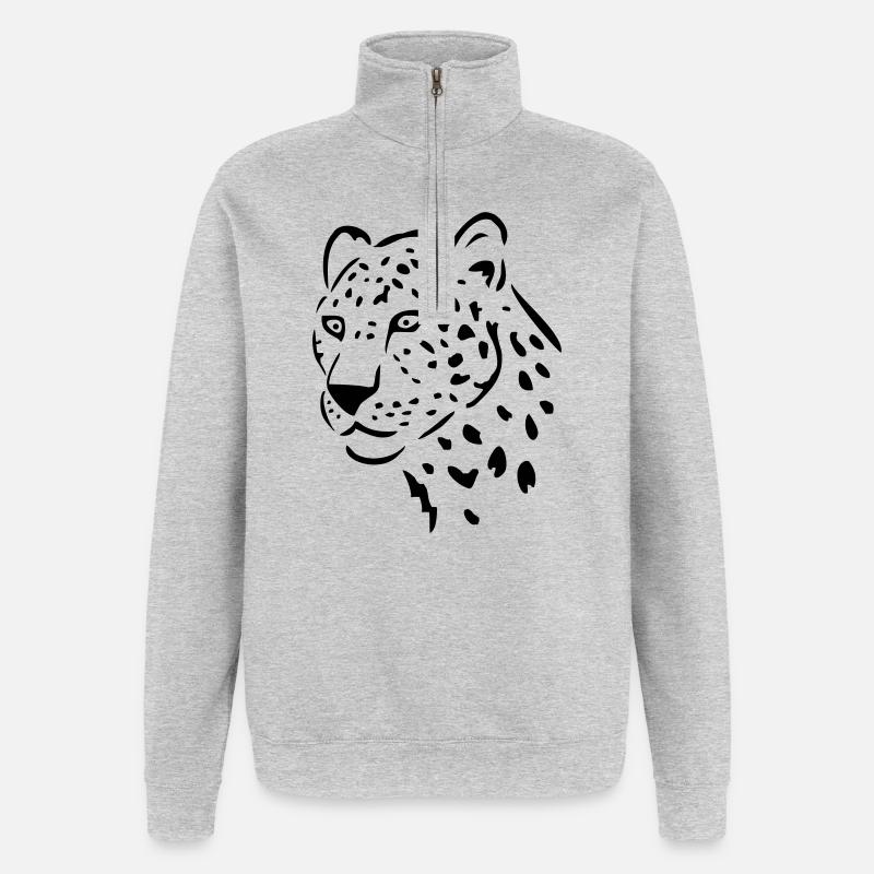 léopard - Sweat à zip 1/4 - gris chiné