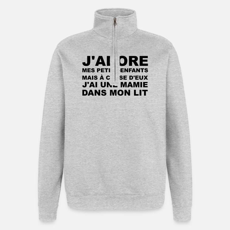 Mamie dans mon lit - Sweat à zip 1/4 - gris chiné