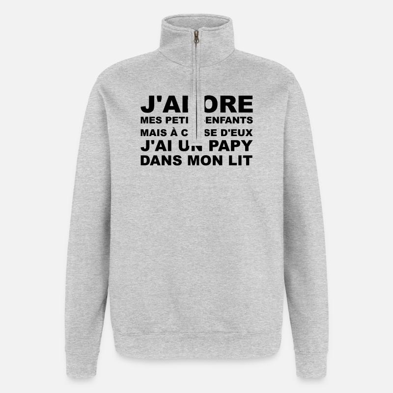 Papy dans mon lit - Sweat à zip 1/4 - gris chiné