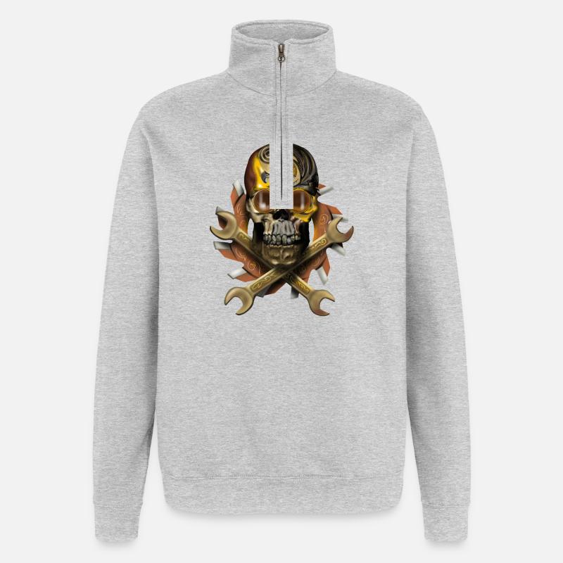Schädel - Quarter-Zip-Sweatshirt - Grau meliert