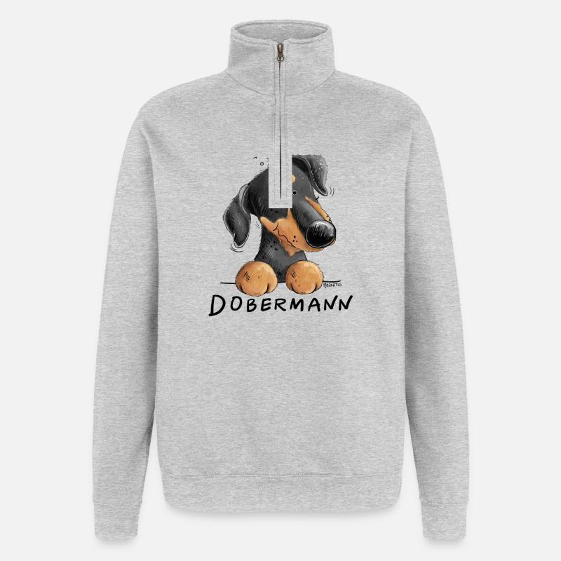 Lustiger Dobermann I Hund Comic - Quarter-Zip-Sweatshirt - Grau meliert