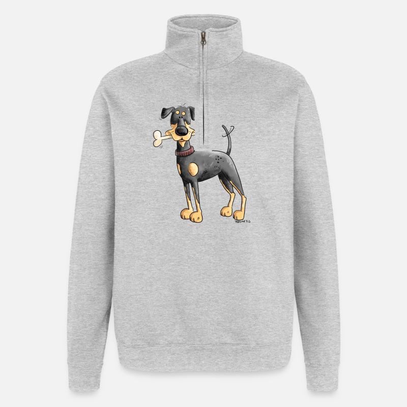 Dobermann Oder Pinscher mit Knochen - Quarter-Zip-Sweatshirt - Grau meliert