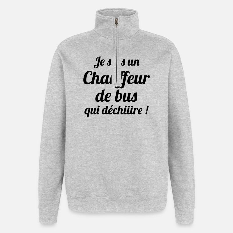 Bus / Busfahrer / Arbeit / Job - Quarter-Zip-Sweatshirt - Grau meliert