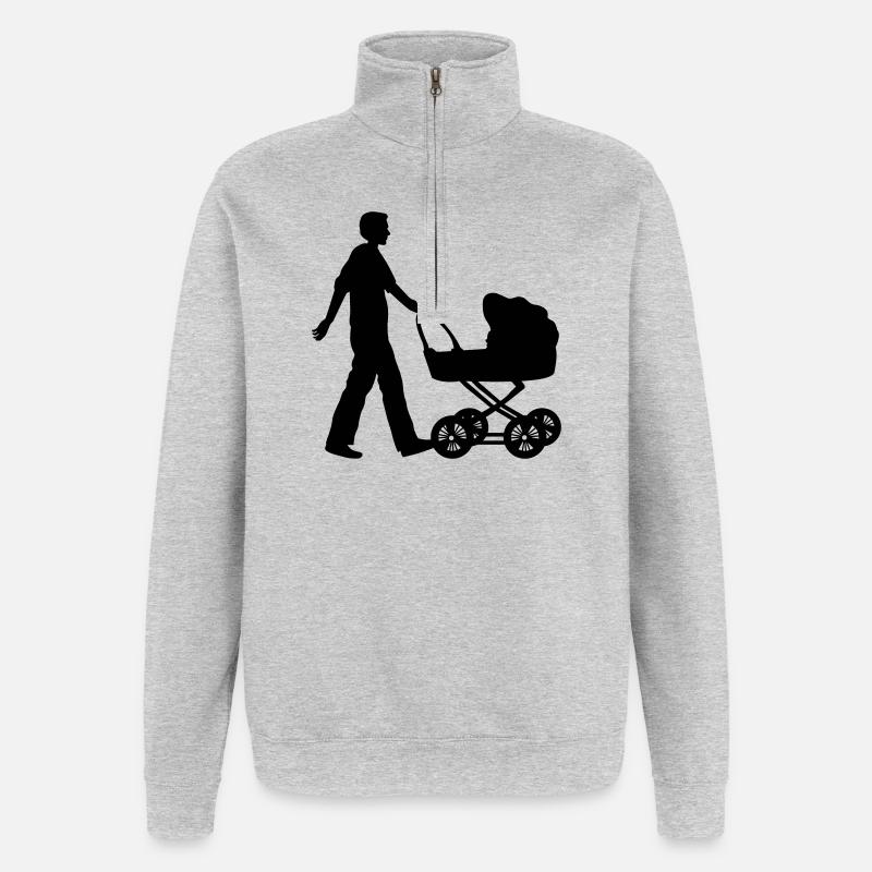 vater kind kinderwagen - Quarter-Zip-Sweatshirt - Grau meliert