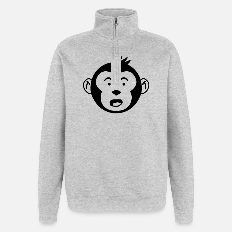 Niedlicher Affenkopf – Lustiges Affen Design - Quarter-Zip-Sweatshirt - Grau meliert