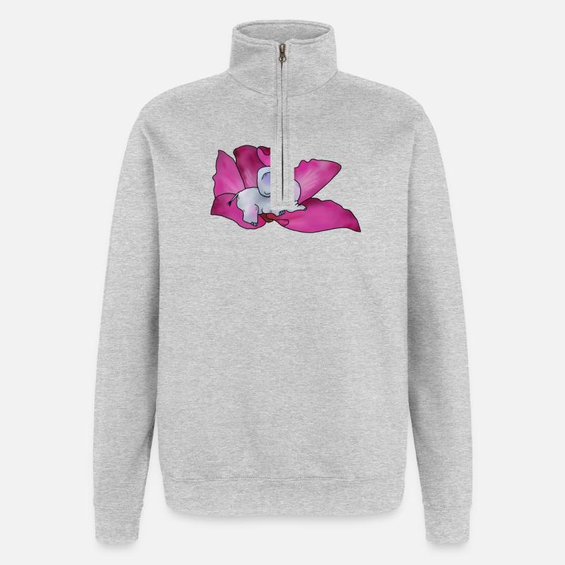 Éléphant en fleur - Sweat à zip 1/4 - gris chiné