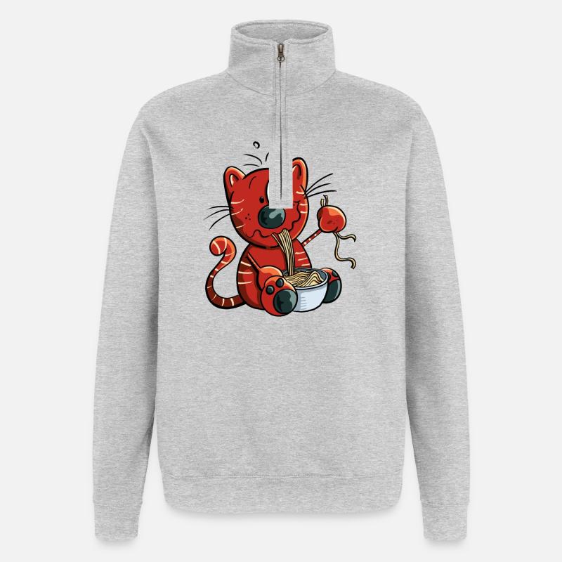 Mignon chat comique - Sweat à zip 1/4 - gris chiné