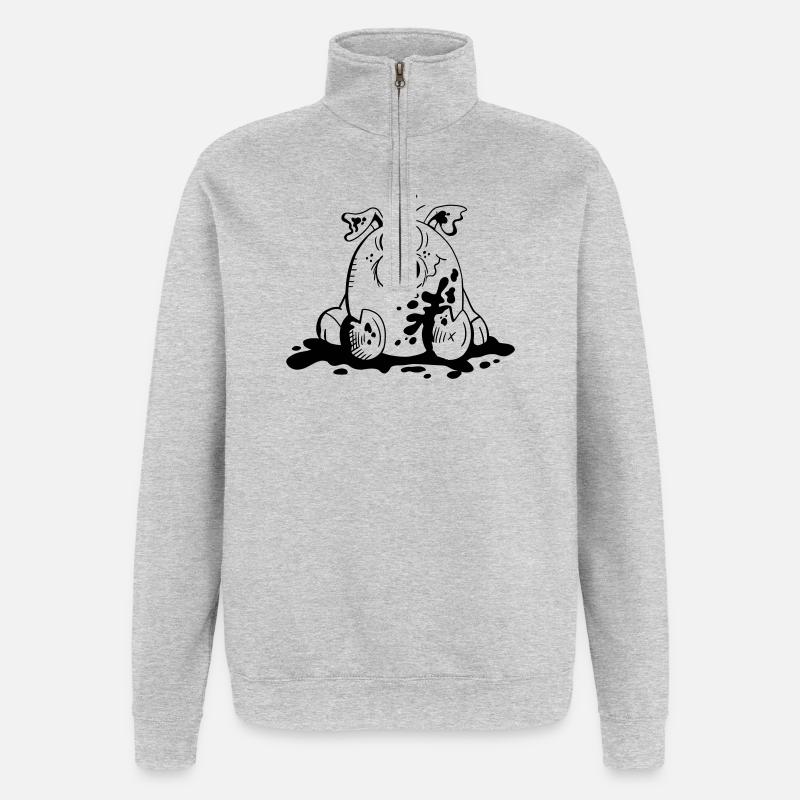 Cochon dans la boue - Cochons - Cadeau - Sweat à zip 1/4 - gris chiné