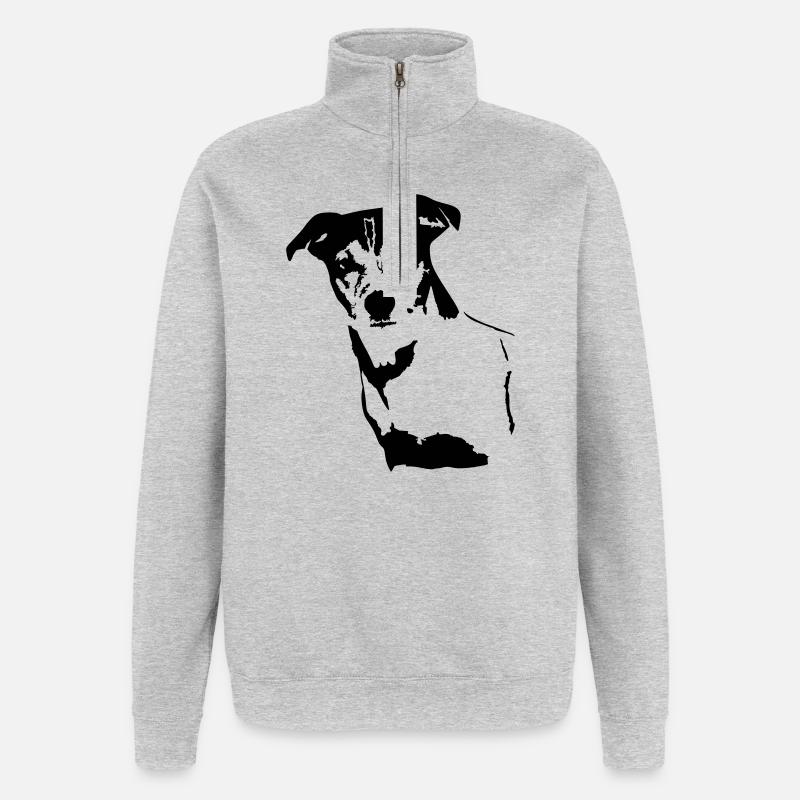 Tête de Jack Russell Terrier - Sweat à zip 1/4 - gris chiné