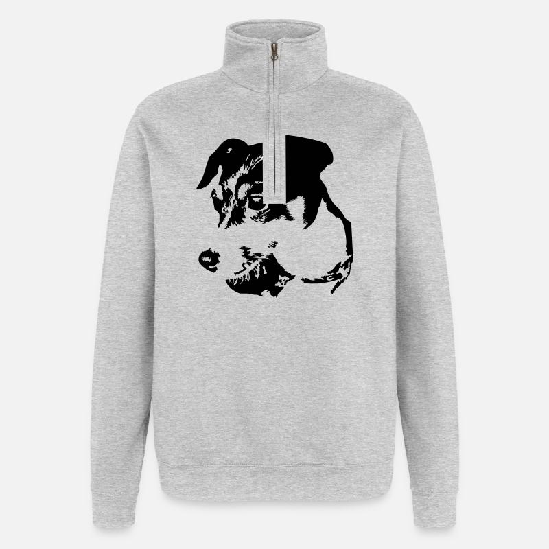 Tête de Jack Russell Terrier - Sweat à zip 1/4 - gris chiné