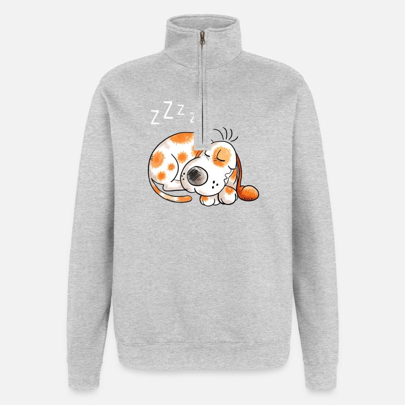 Schnarchender Hund - Hunde - Dog - Comic - Quarter-Zip-Sweatshirt - Grau meliert