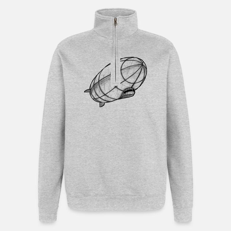 Zeppelin dessinant la perspective - Sweat à zip 1/4 - gris chiné