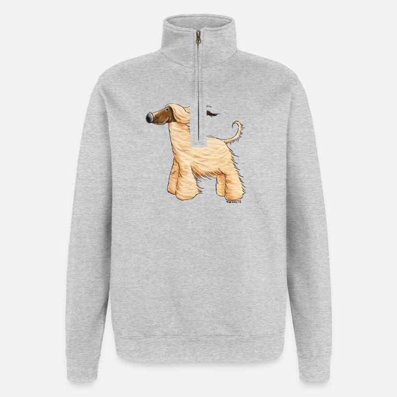 Drolliger Afghane - Afghanischer Windhund - Quarter-Zip-Sweatshirt - Grau meliert