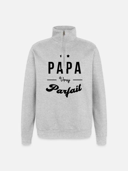 Papa - Fête des Pères - Anniversaire - Bébé - Sweat à zip 1/4 - gris chiné