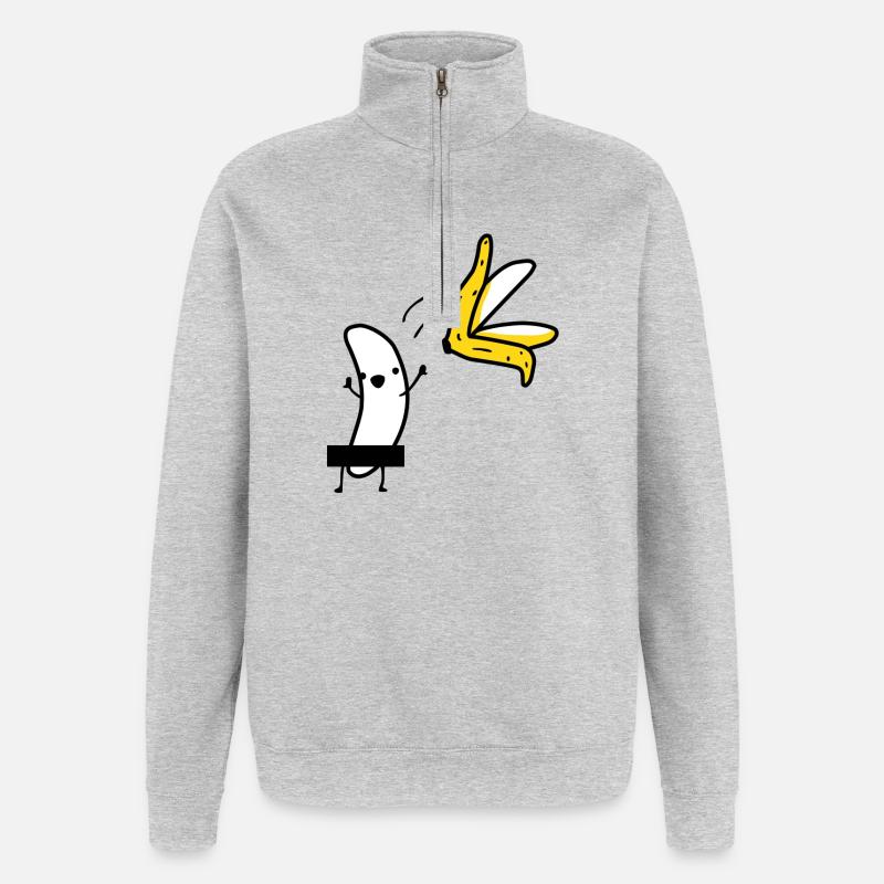 Striptease banane - Sweat à zip 1/4 - gris chiné