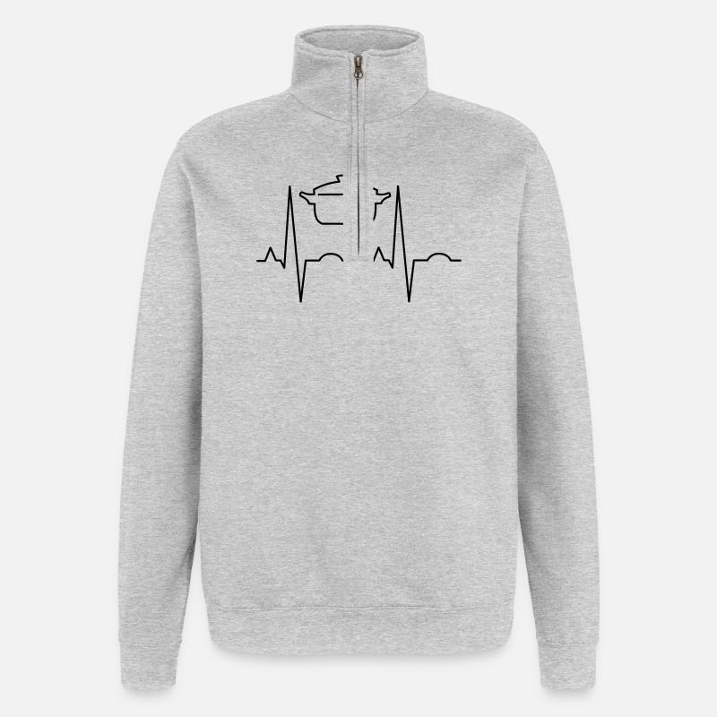 Herzschlag mit Topf - Quarter-Zip-Sweatshirt - Grau meliert