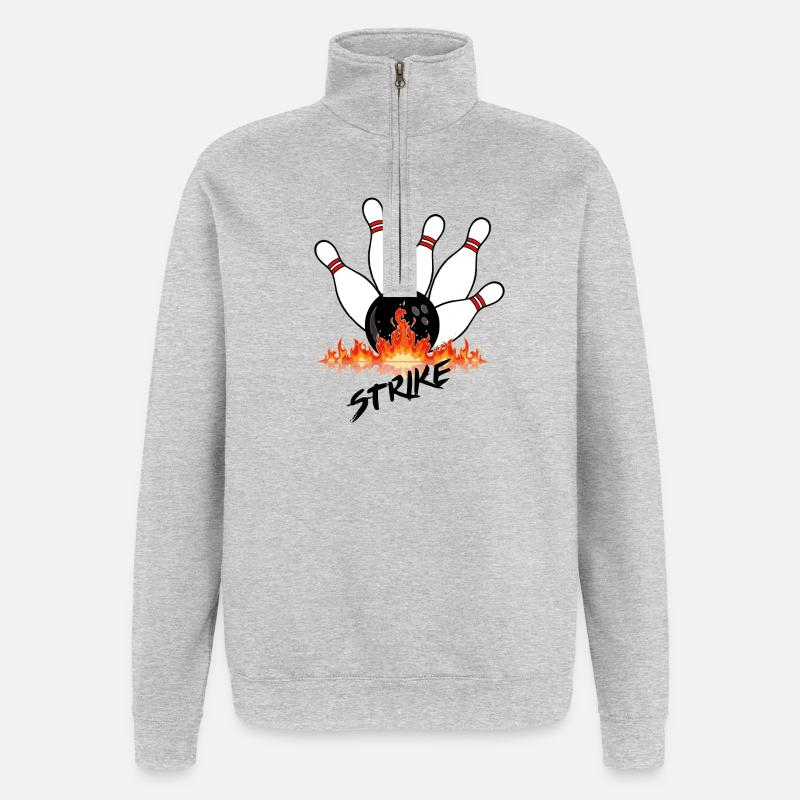 Flammende bowlingkugler og sort kugle - Sweatshirt med 1/4 lynlås - grå meleret