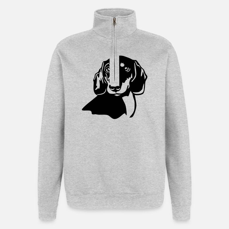 Dackel Kopf - Quarter-Zip-Sweatshirt - Grau meliert