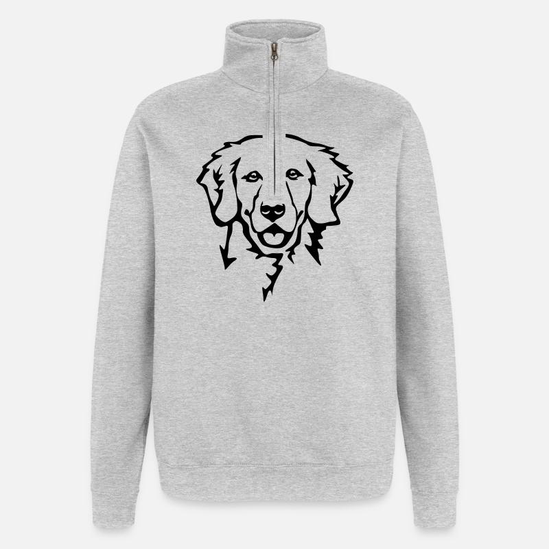 Tête de Golden retriever - Sweat à zip 1/4 - gris chiné