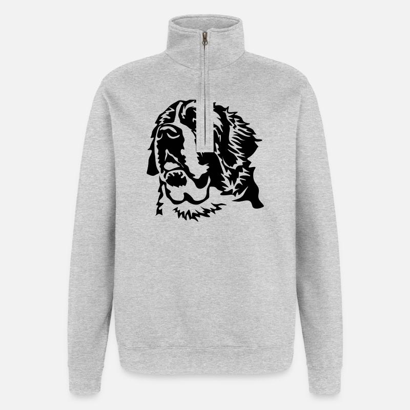 Bernhardiner Kopf - Quarter-Zip-Sweatshirt - Grau meliert