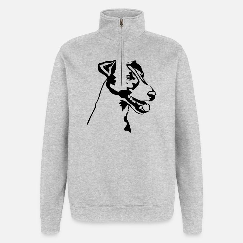 Tête de Fox Terrier - Sweat à zip 1/4 - gris chiné
