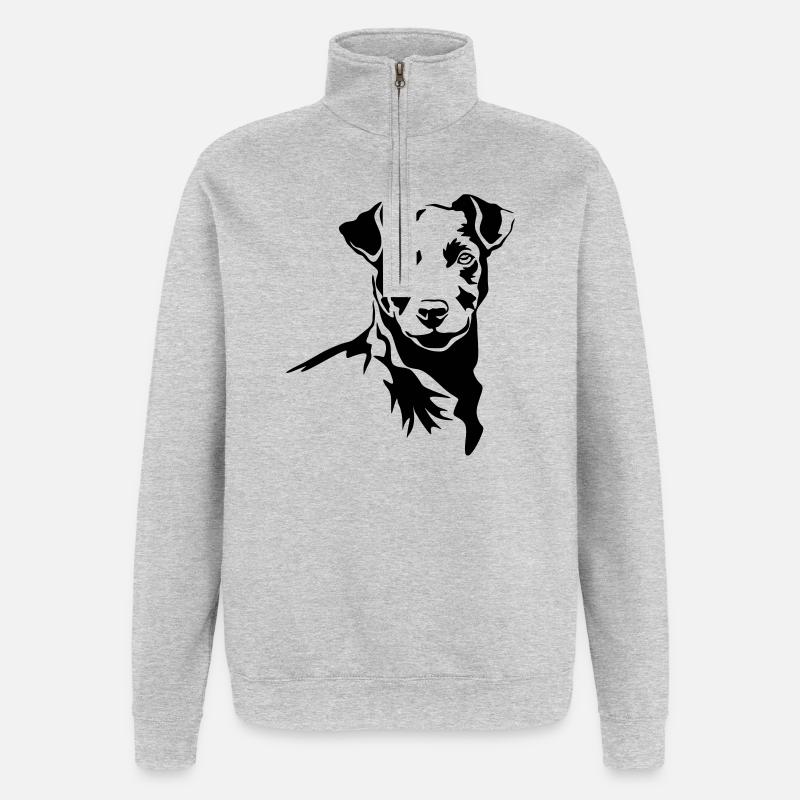 Patterdale Terrier Kopf - Quarter-Zip-Sweatshirt - Grau meliert